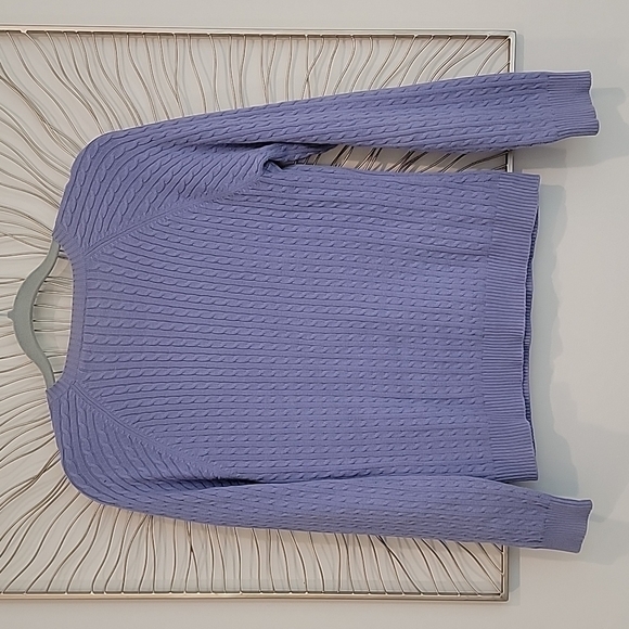 Preswick & Moore Lilac Purple Cable Knit Crewneck Sweater Size Petite Large - Picture 7 of 8